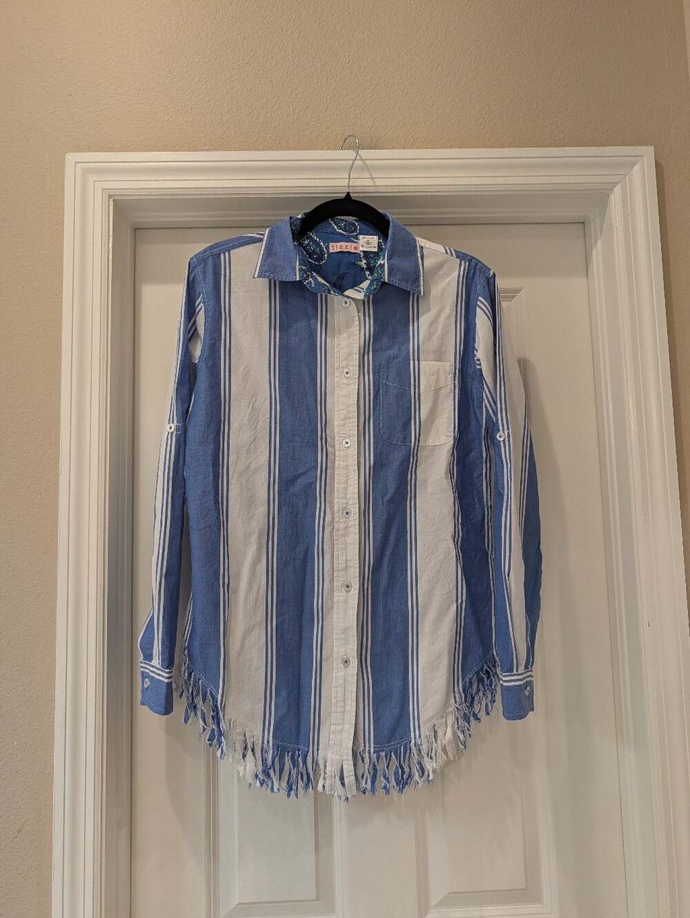 Tizzie Striped Cotton Fringed Western Button Down Size Small